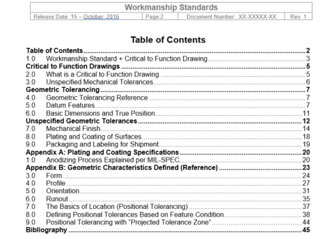 Parametric Workmanship Standards_TOC